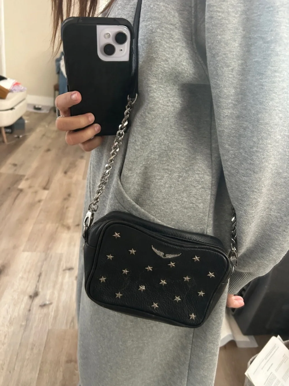 Zadig & Voltaire black & silver stars cross-body bag - Picture 9 of 9